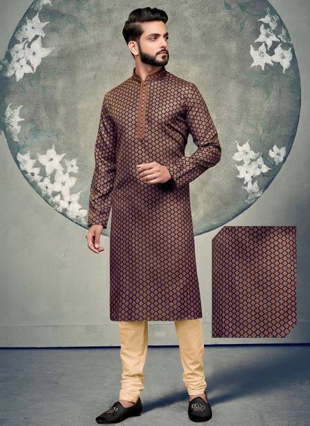 Navy Blue Colour Traditional Poly Digital Print Party Wear Kurta Pajama Mens Collection ERD-KP-6